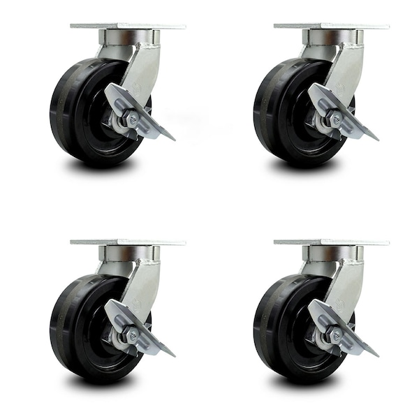Service Caster 8 Inch Extra Heavy Duty Phenolic Wheel Caster Brakes 2 Swivel Locks SCC, 4PK SCC-KP92S830-PHR-SLB-BSL-2-SLB-2 - main
